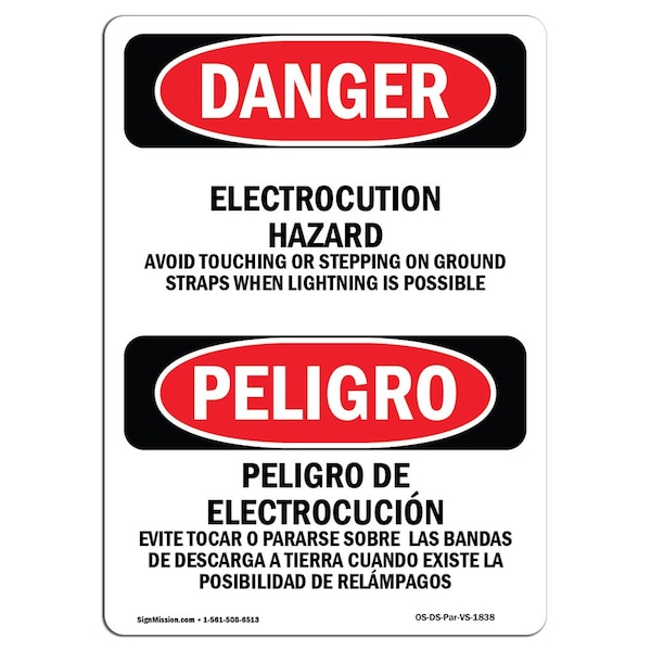 Signmission Safety Sign, OSHA Danger, 7" Height, Electrocution Hazard Avoid Bilingual Spanish OS-DS-D-57-VS-1838 - main